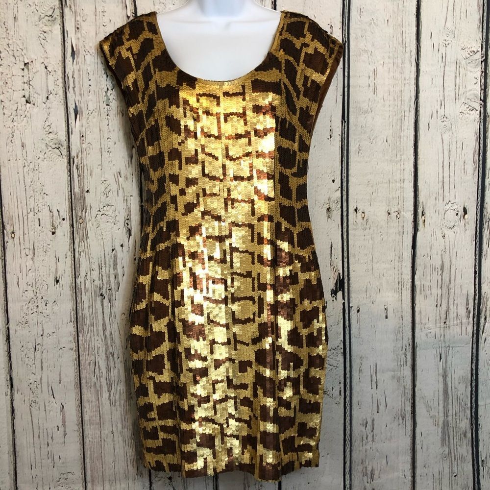 Golden Hour Glam silk Sequin Statement Dress cocktail sleeveless Party Holiday